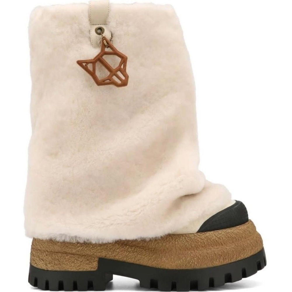 Cream Shearling Platform Lug-Sole Boots